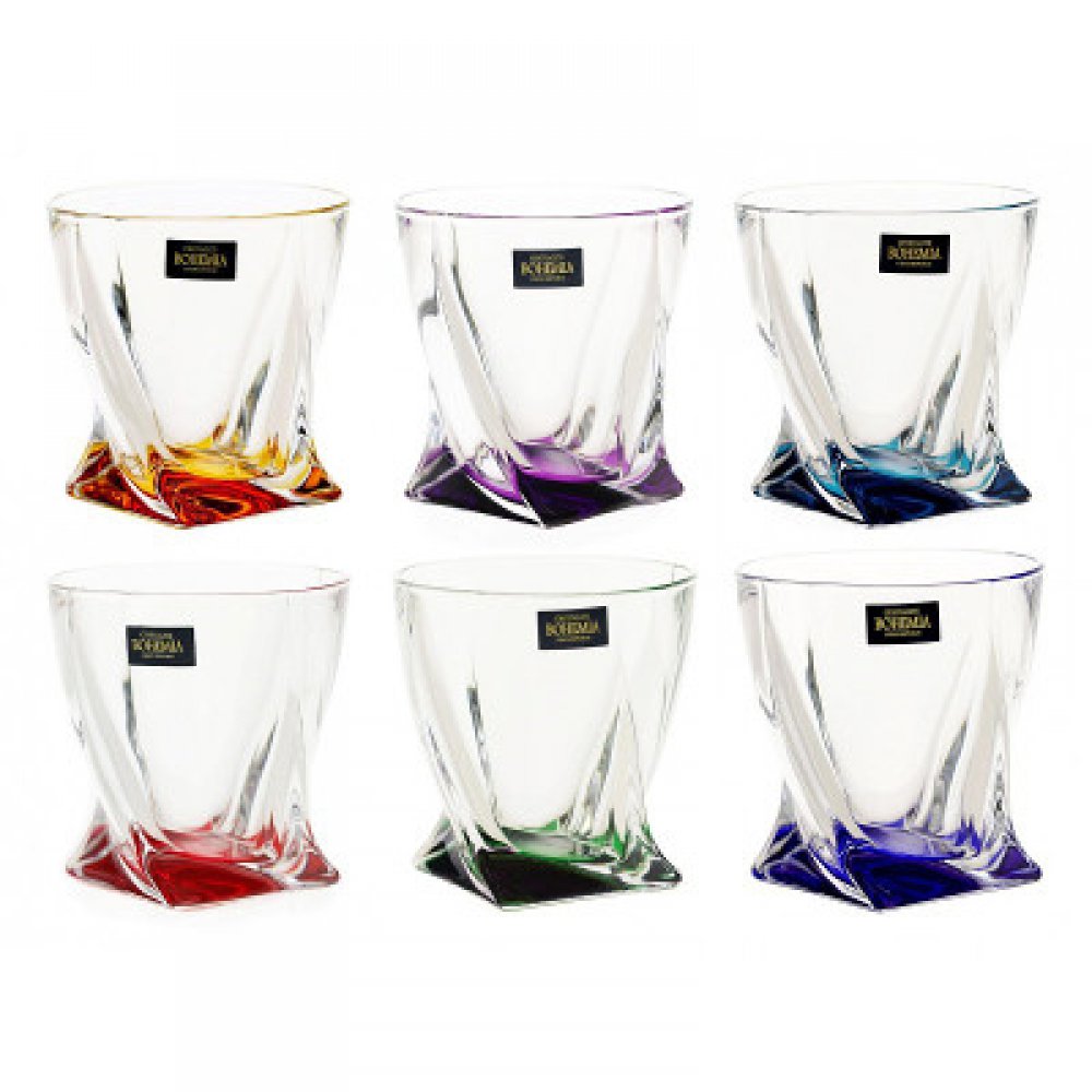 QUADRO COLOUR KRIŠTÁĽOVÉ POHÁRE NA WHISKY 340 ml - 6 kusov
